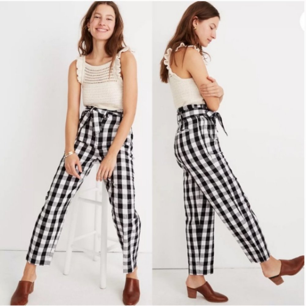 Madewell Linen Blend Paperbag Pants in Gingham